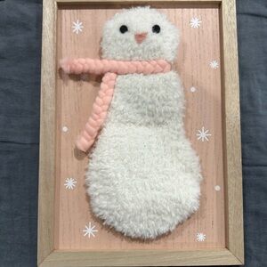 Cozy Snowman Plush Art Print - White and Pink